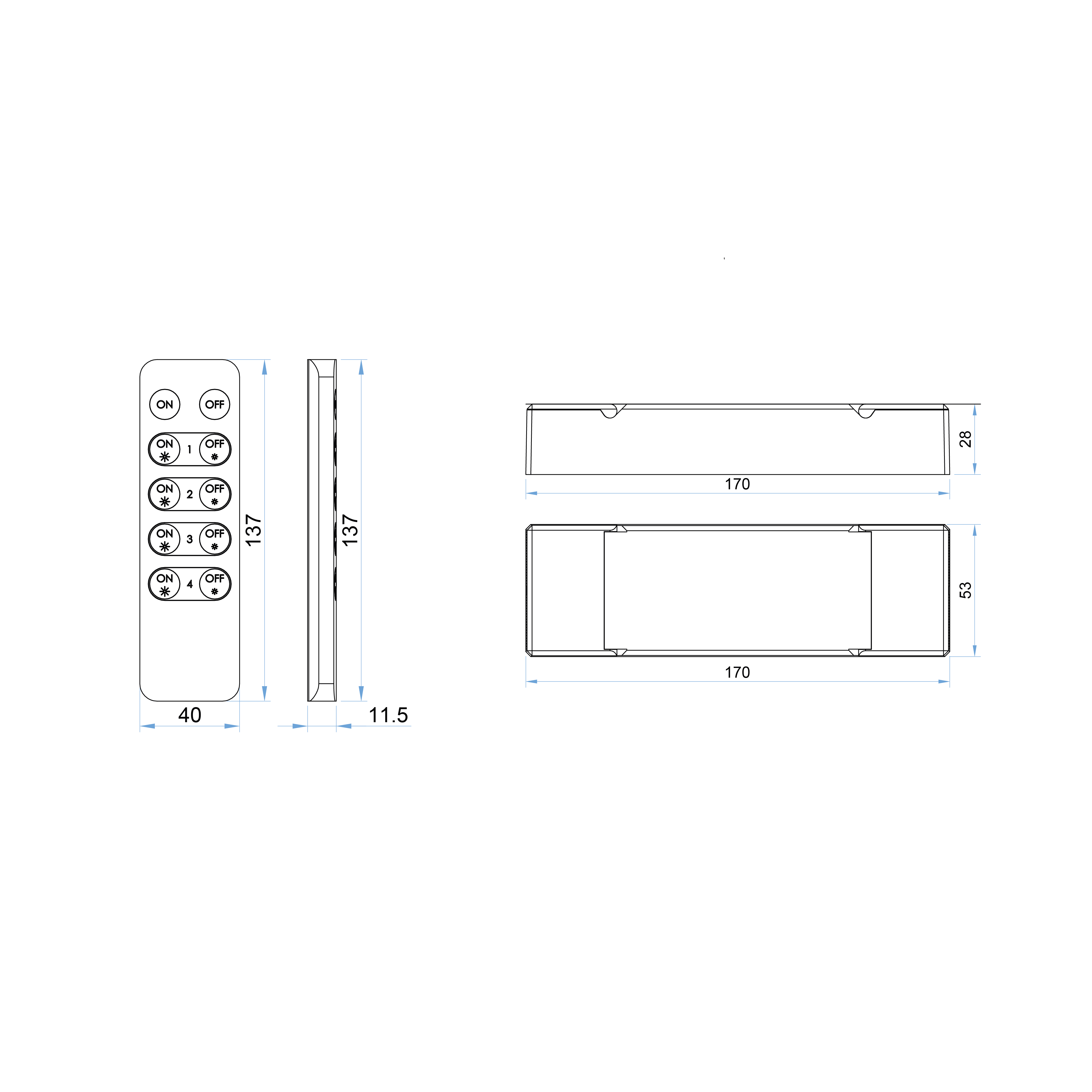 t742 02tel accensione centralina 4 canali telecomando wireless dimmer 12v 60w 24v 120w 1 